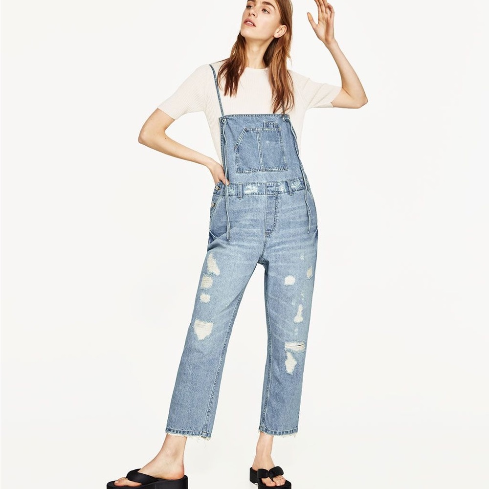 Zara Basic Z1975 Denim Distressed Button Overalls… - image 2